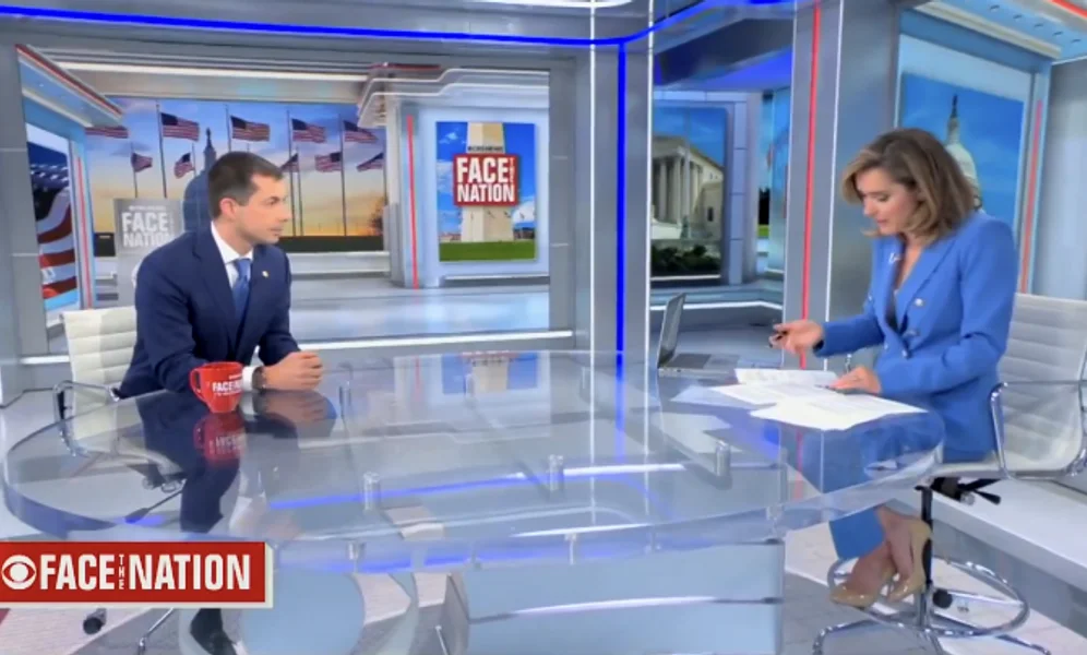 Pete Buttigieg intervjues av CBS-vert Margaret Brennan på Face the Nation søndag. Stillbilde video/ X/ Steve Guest