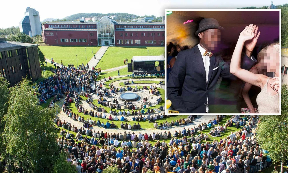 Campus ved UiT, Norges arktiske universitet i Tromsø. Innfelt: 42-åringen fra Ghana som oppholder seg ulovlig i Norge mens han fremdeles var i 30-årene. (Foto: UiT/Facebook)