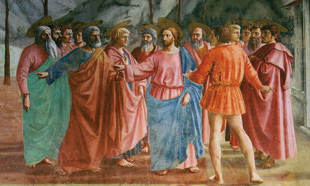 Masaccio (1401–1428), «Tempelskatten», Santa Maria del Carmine, Firenze.