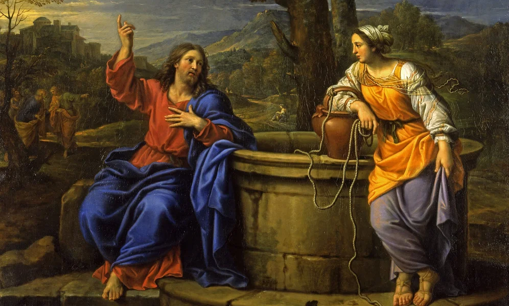 Pierre Mignard I (1612–1695), «Kristus og den samaritanske kvinnen» (etter Johannes 4, 4–29), North Carolina Museum of Art, Raleigh.