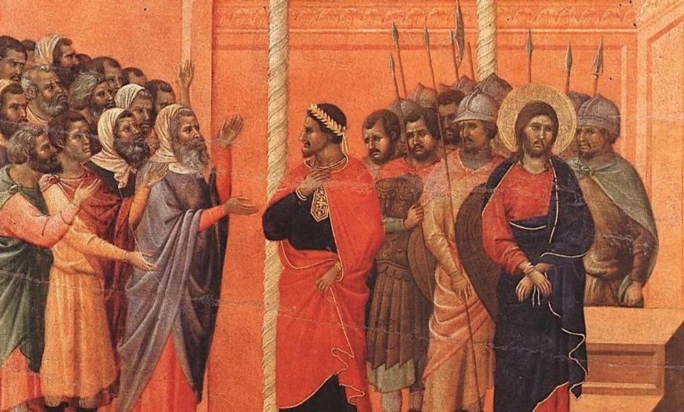 Duccio di Buoninsegna (1255–1319), «Jesus anklages av fariseerne», domkirkemuseet i Siena.