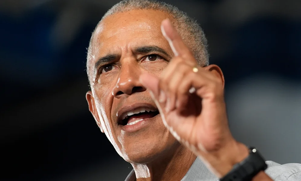 Former President Barack Obama speaks during a campaign rally supporting Democratic presidential nominee Vice President Kamala Harris, Saturday, Oct. 19, 2024, in North Las Vegas, Nev. (AP Photo/John Locher)